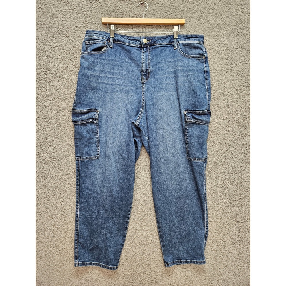 Project Blue Cargo Jeans 20W Blue Straight Leg Stretch Gorpcore Utilitarian